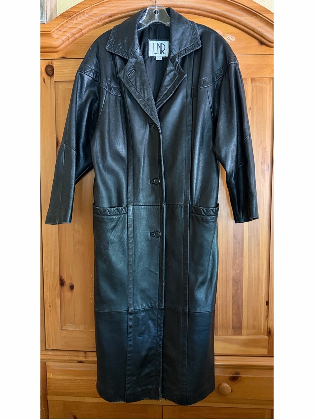 Vintage LNR Black Genuine Leather Full Length Coat Dolman sleeve Mad Max